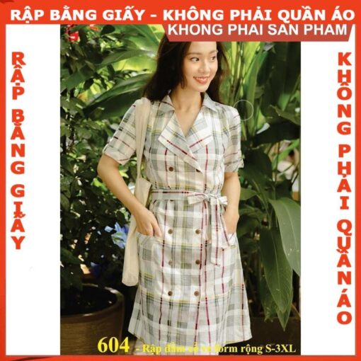Rập đầm mã 604 - đầm cổ ve dáng suông