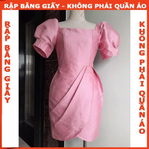 Rập  giấy A0 mã 1087 - đầm cổ vuông tay phồng - Hình ảnh 3