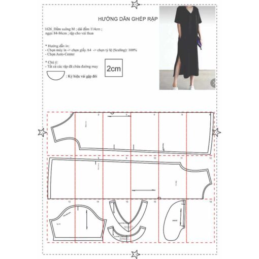 Rập giấy A0 mã 1626 - đầm thun cổ tim - Hình ảnh 2