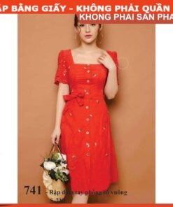 Rập giấy A0 mã 741 - đầm tay phồng cổ vuông