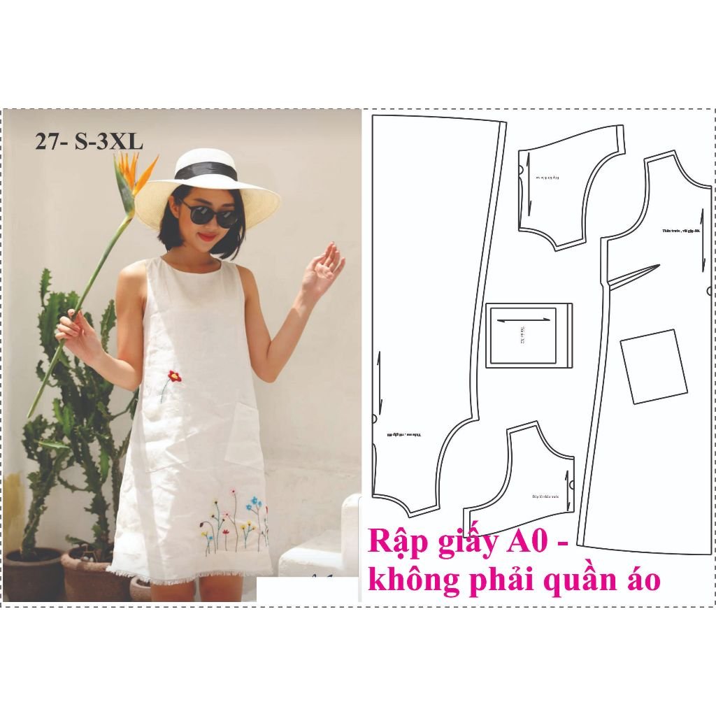 Rập giấy A0 mã 27 - đầm suông sát nách