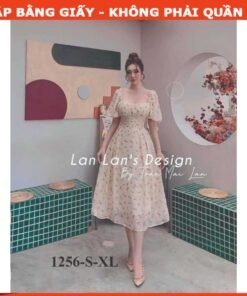 Rập giấy A0 mã 1256 - đầm tay phồng cổ vuông