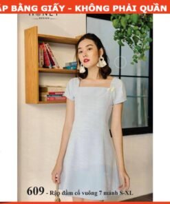 Rập giấy  A0 mã 609 - đầm 7 mảnh cổ vuông