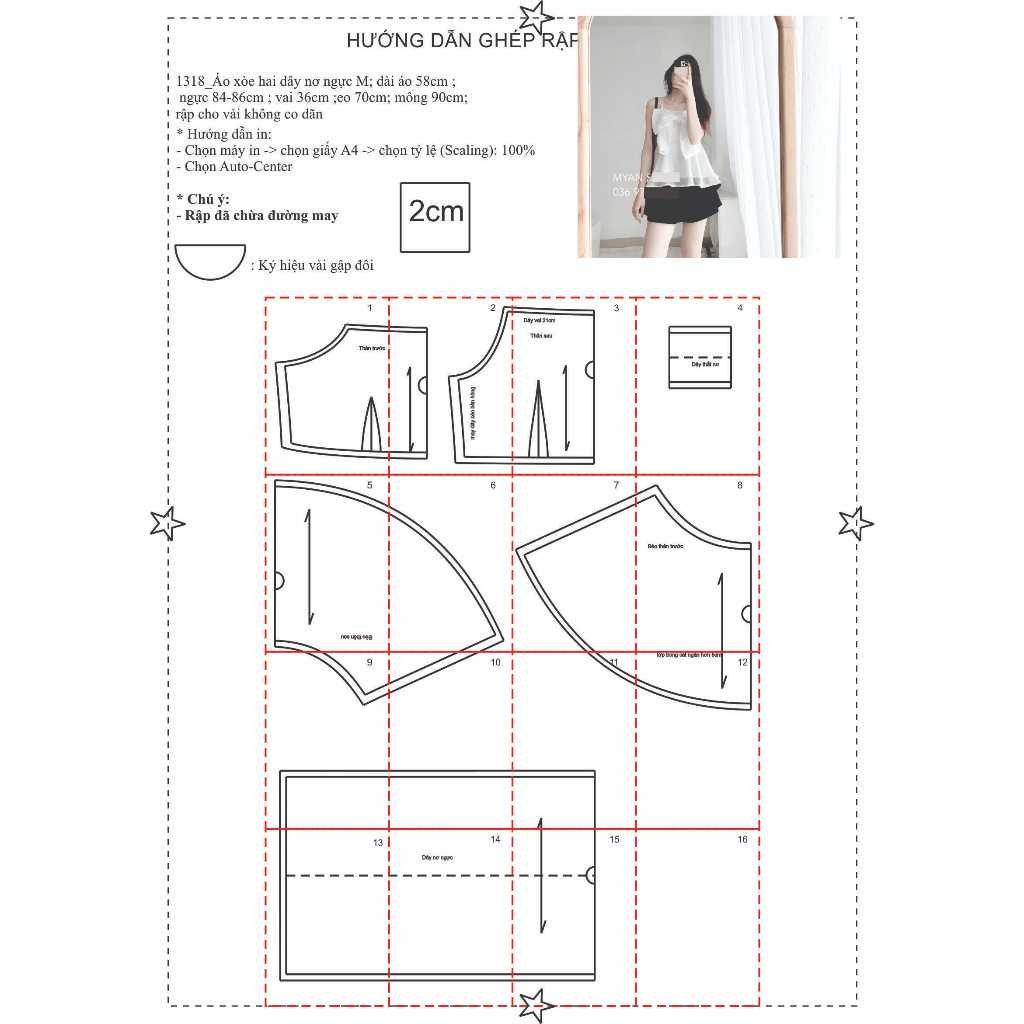 Rập giấy A0 mã 1318 - áo dây - Ảnh 3