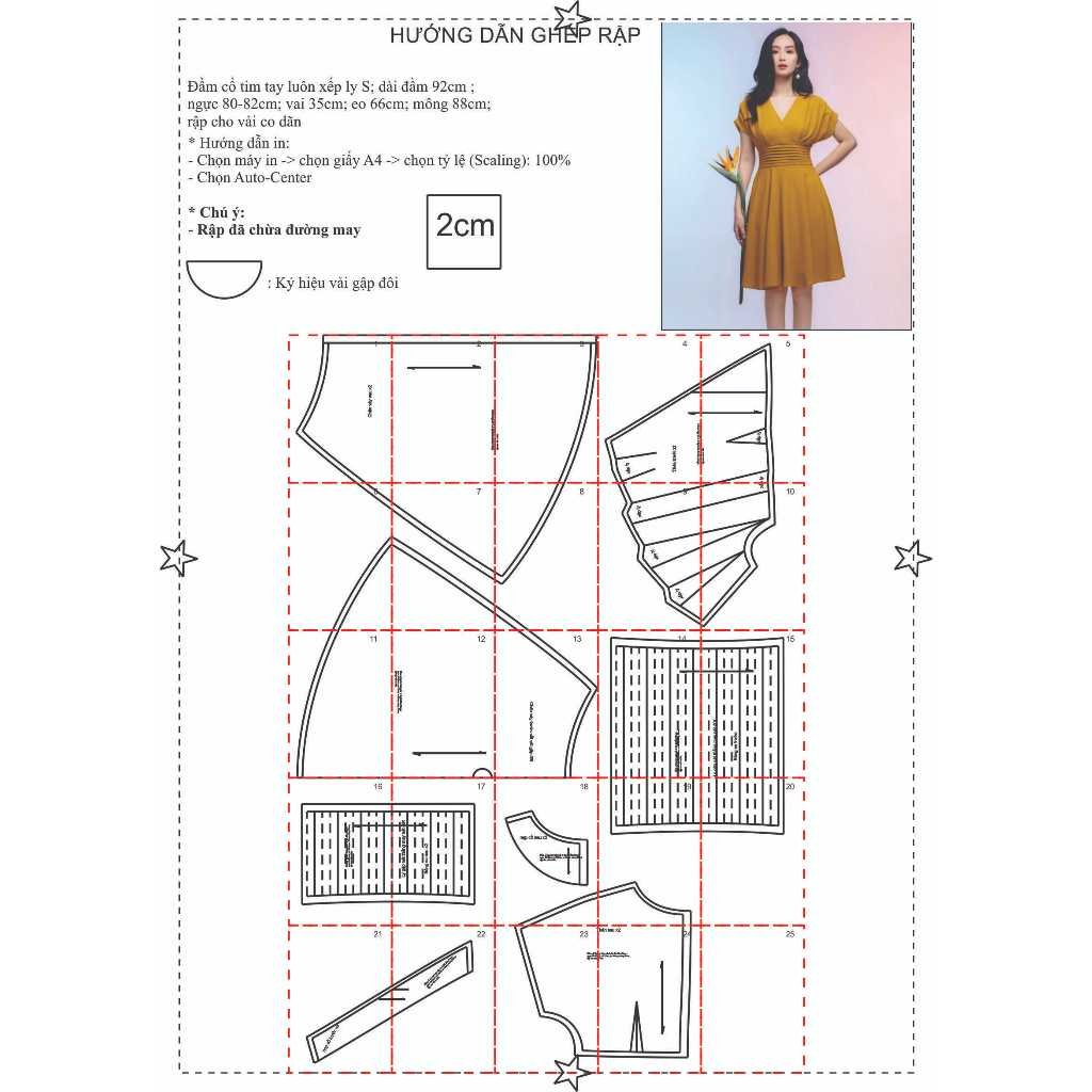 Rập giấy A0 mã 1370 - đầm tay liền - Ảnh 2