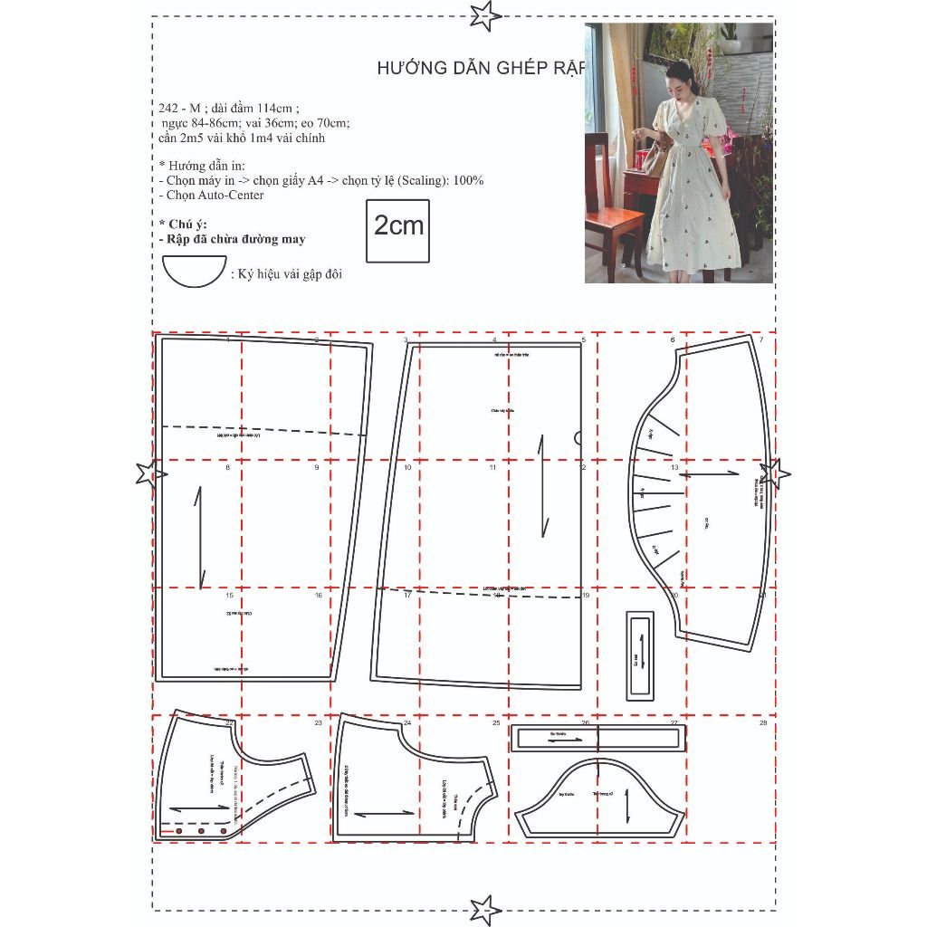 Rập giấy A0 mã 242 - đầm cổ tim - Ảnh 5