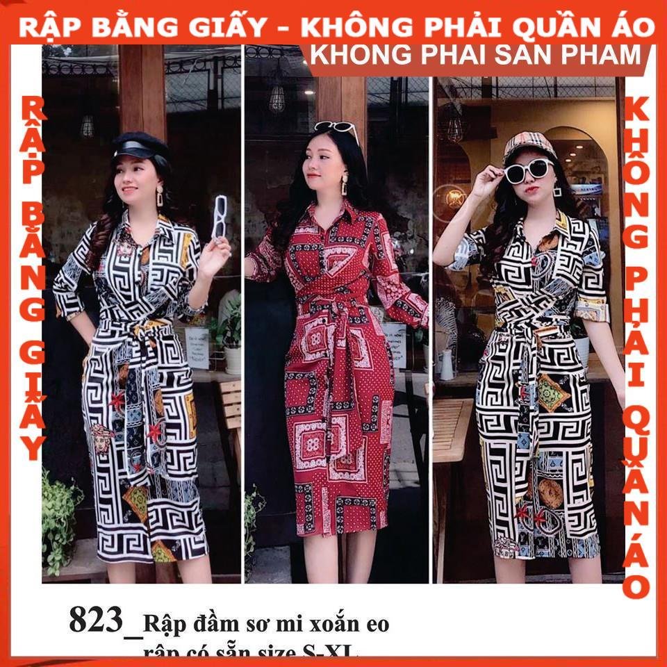 Rập  giấy mã 823  -đầm sơ mi thắt eo