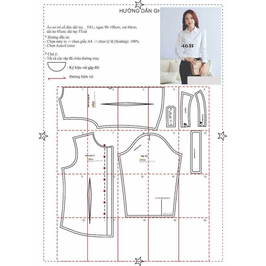 Rập giấy A0 mã 46 - rập áo sơ mi - Ảnh 2