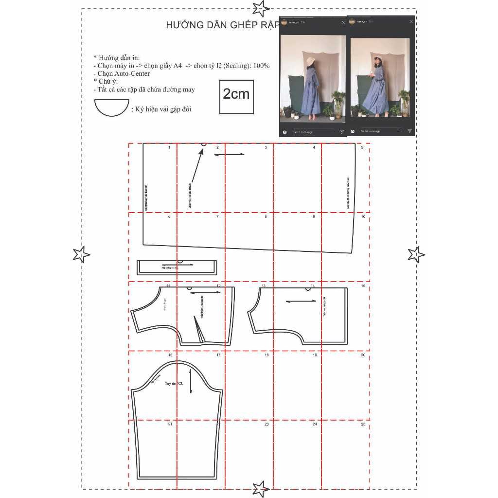 Rập giấy A0 mã 734 - đầm tay dài - Ảnh 2