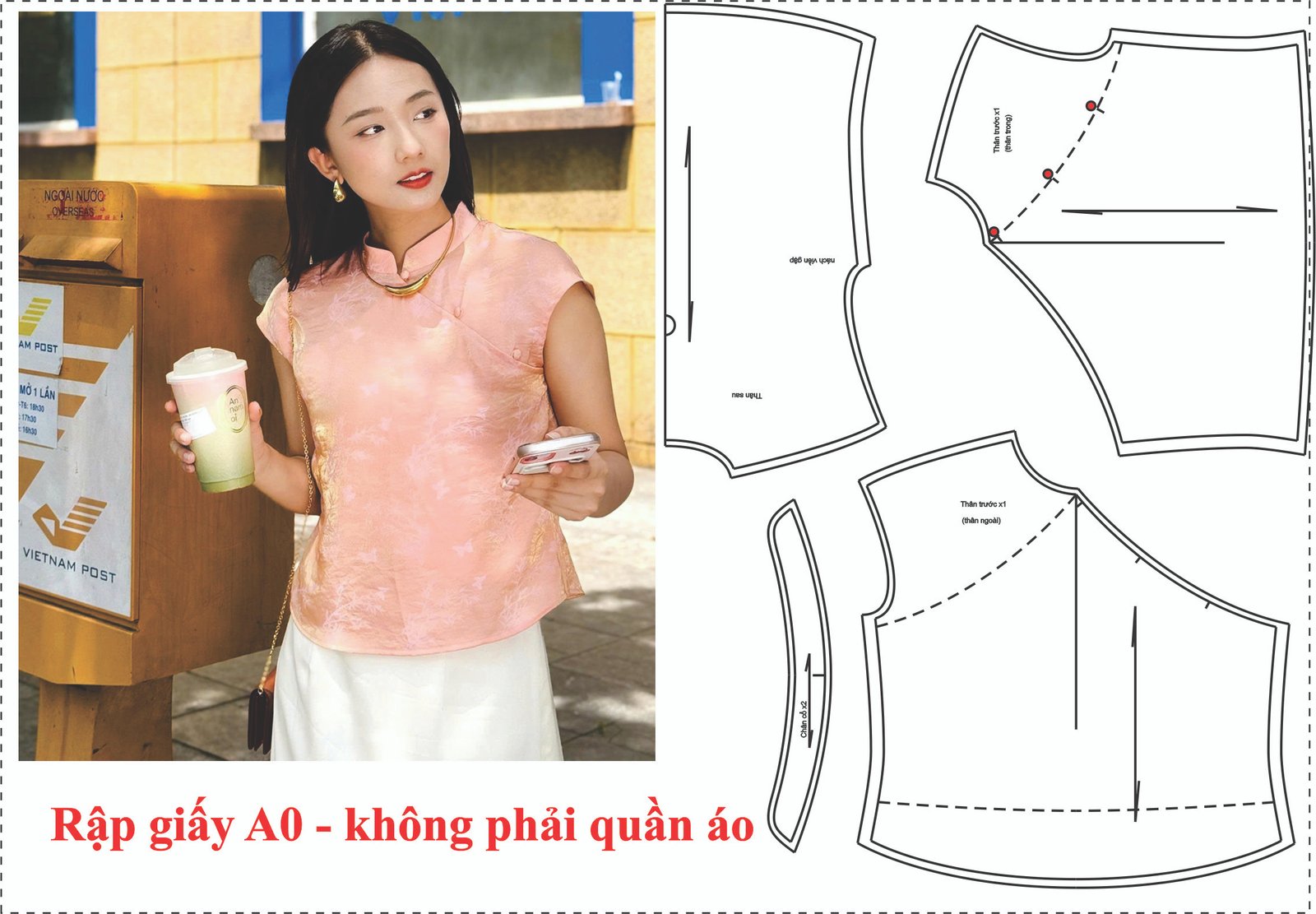 Rập giấy 1842 - Rập may áo cổ chân tay liền