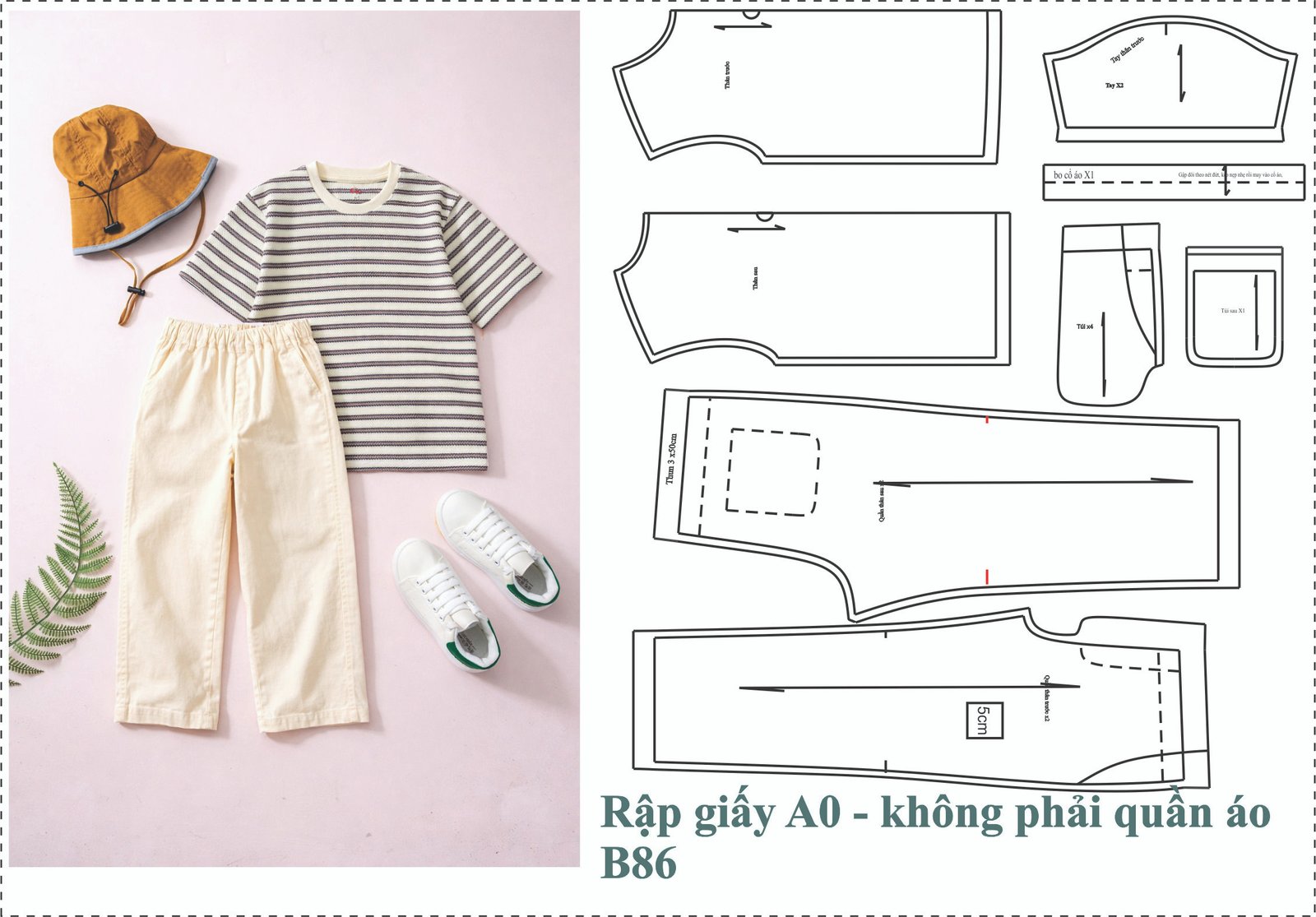 Rập giấy A0 B86 - bộ quần suông áo thun